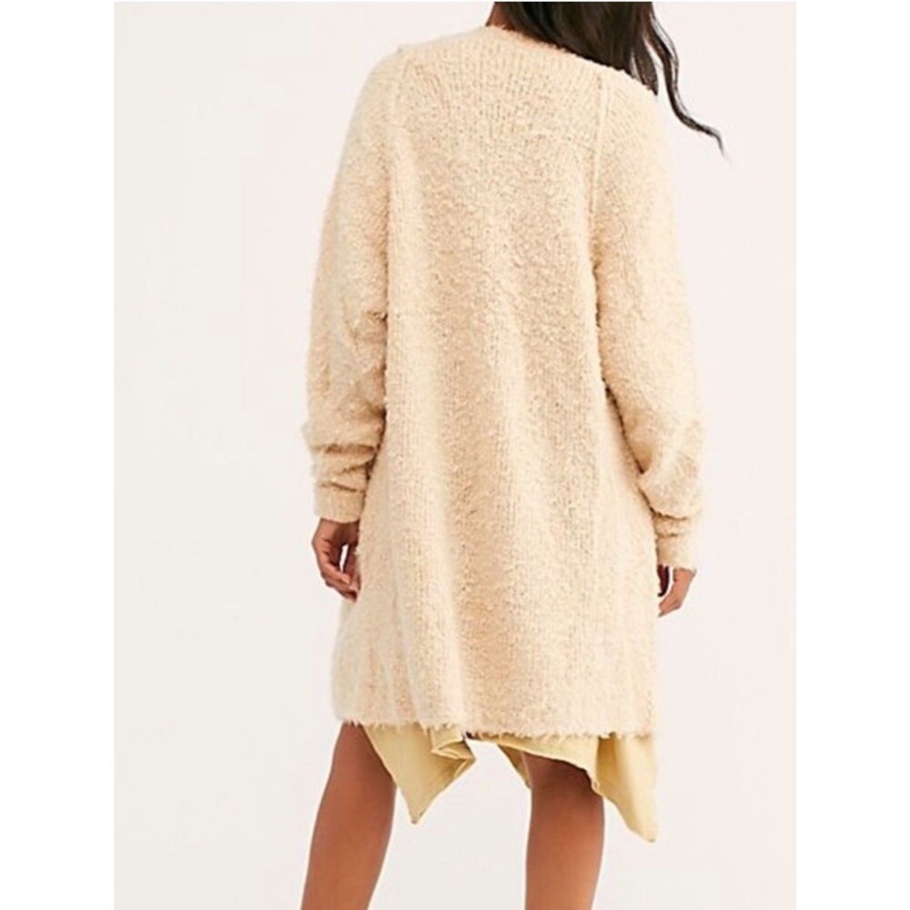 Free People Once In A Lifetime Cardigan Ivory S Shaggy Wool Blend Long Open Boho - Picture 3 of 14